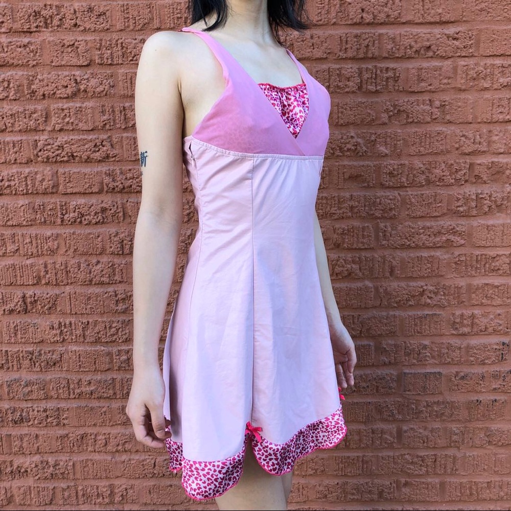 Faux Leather Pink Leopard Print Dress